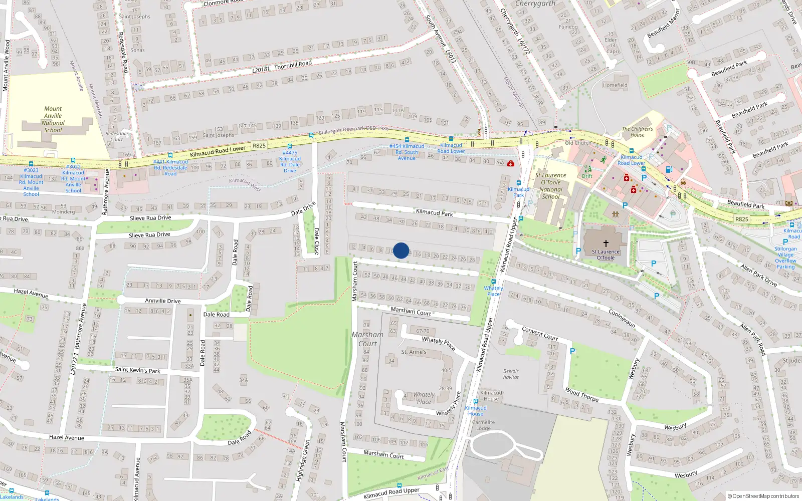 Overhead map showing the location of 12 Marsham Court, Blackrock