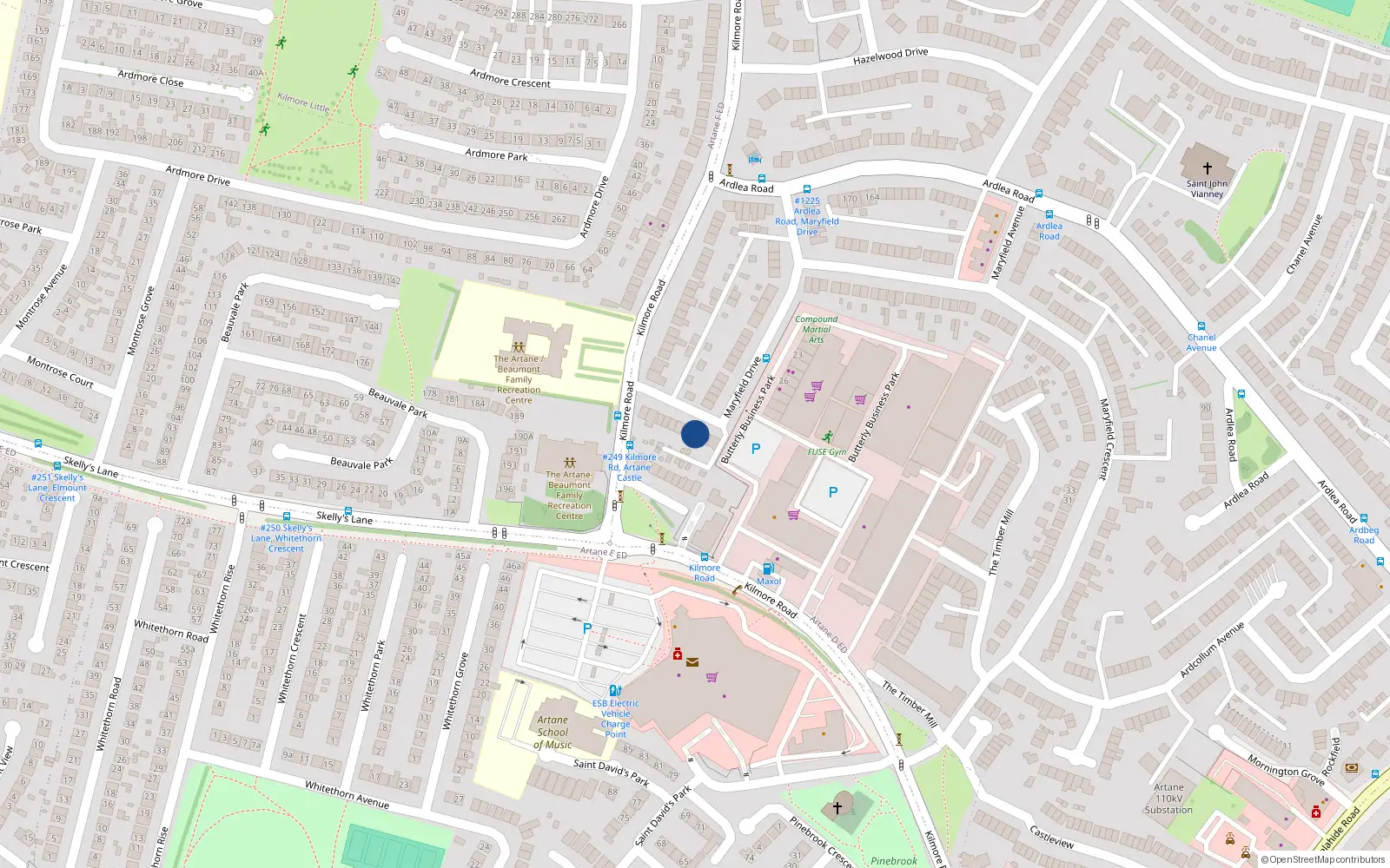 Overhead map showing the location of 12 Maryfield Drive, Artane, Dublin 5