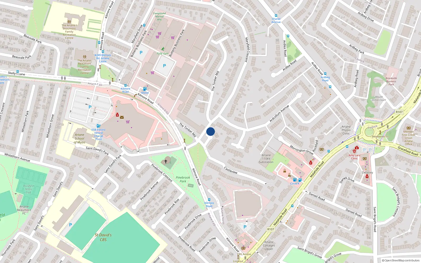 Overhead map showing the location of 12 Maryfield Woods, Artane, Dublin 5