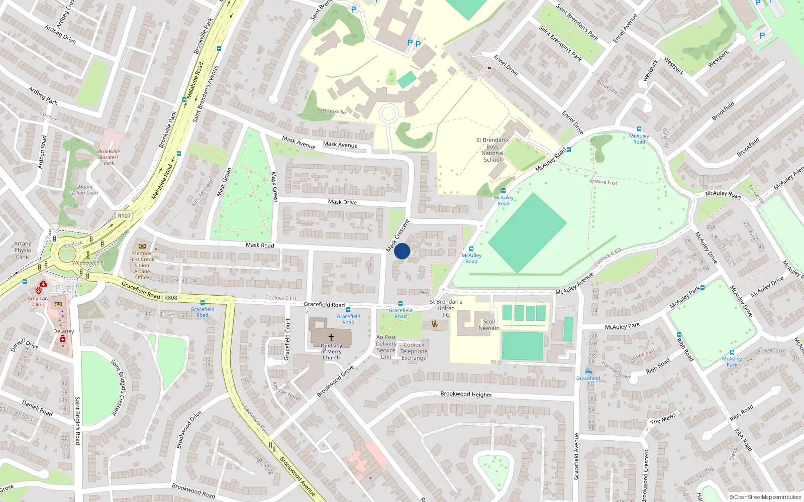 Overhead map showing the location of 12 Mask Crescent, Artane, Dublin 5