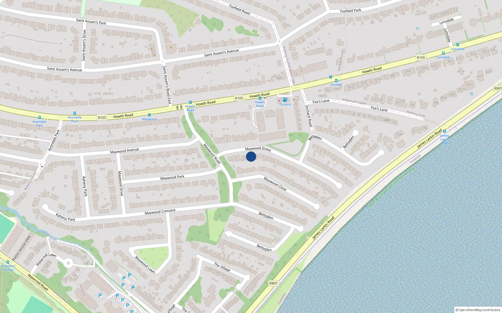 Overhead map showing the location of 12 Maywood Grove, Raheny, Dublin 5