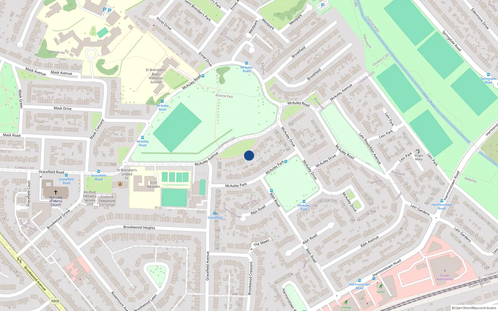 Overhead map showing the location of 12 McAuley Avenue, Dublin 5