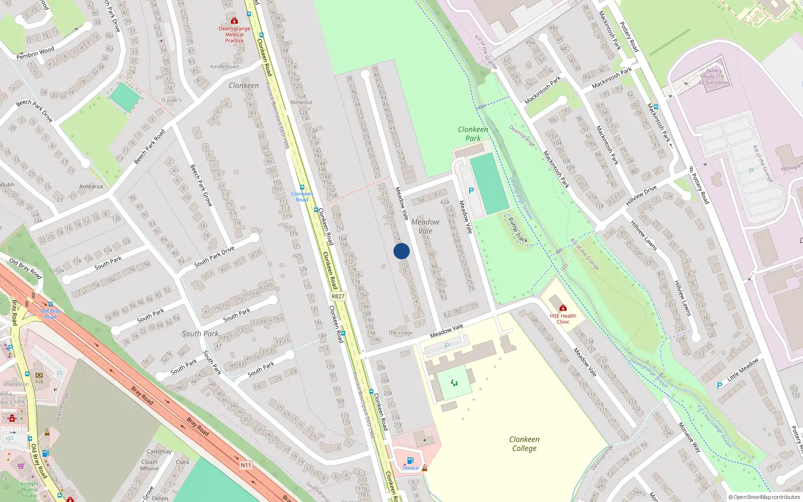 Overhead map showing the location of 12 Meadow Vale, Blackrock, Dublin