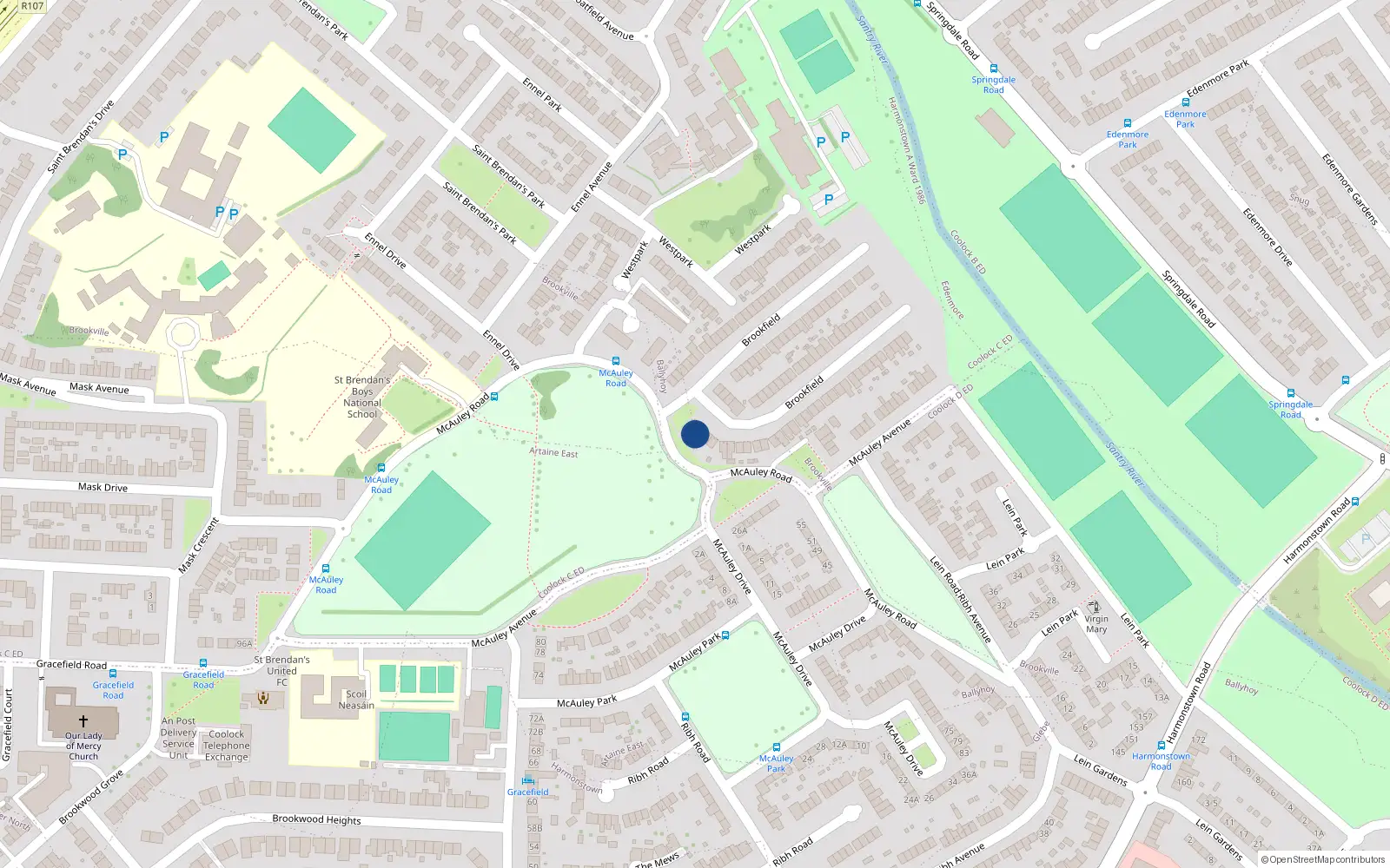 Overhead map showing the location of 12 Measc Road, Artane, Dublin 5