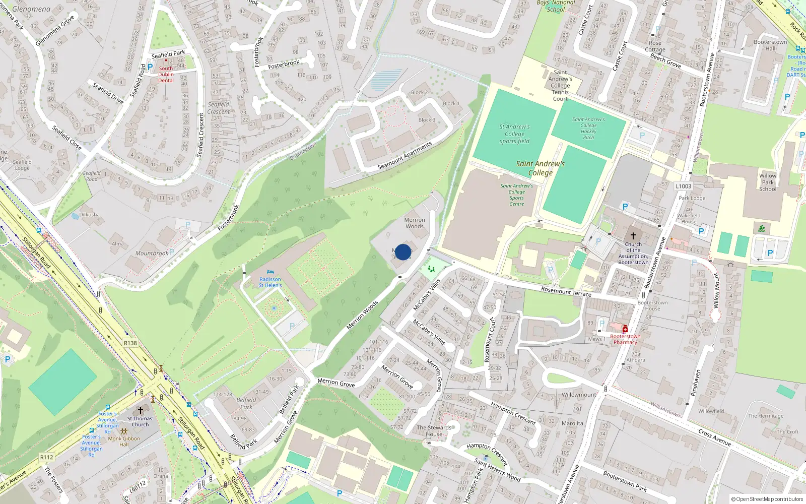 Overhead map showing the location of 12 Merrion Woods, Stillorgan Road, Stillorgan