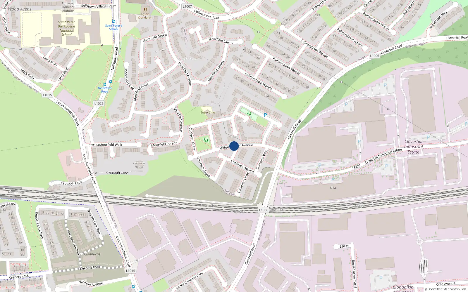 Overhead map showing the location of 12 Milford Manor Avenue, Clondalkin