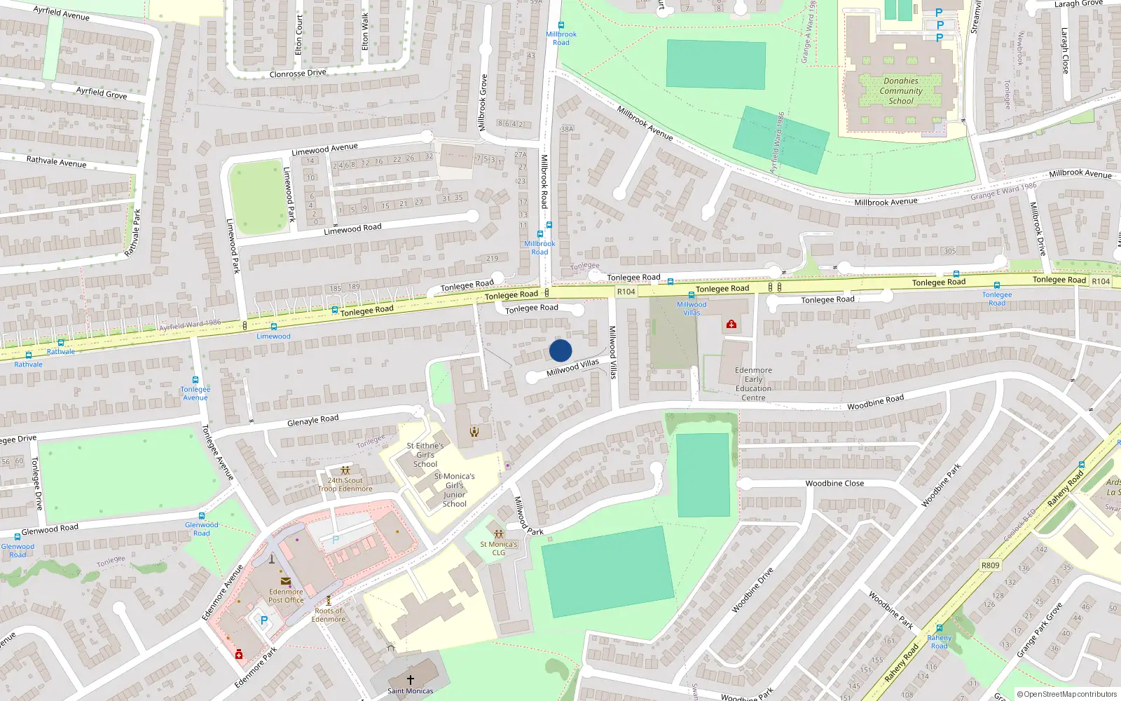 Overhead map showing the location of 12 Millwood Villas, Dublin 5