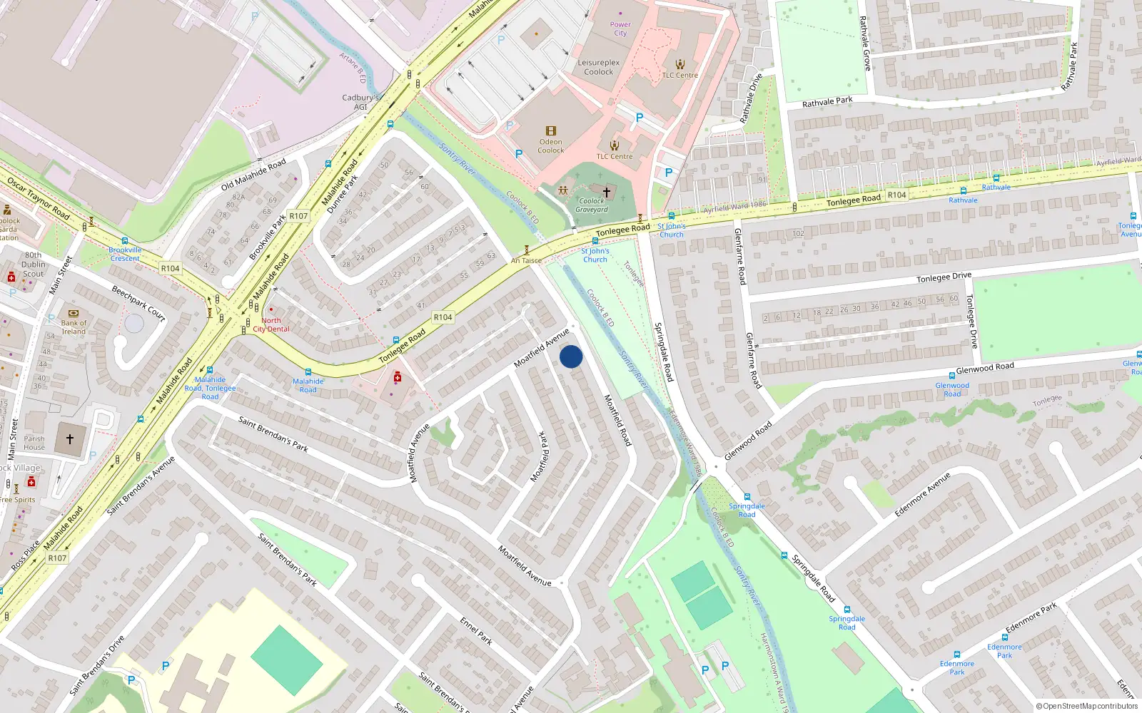 Overhead map showing the location of 12 Moatfield Road, Dublin 5
