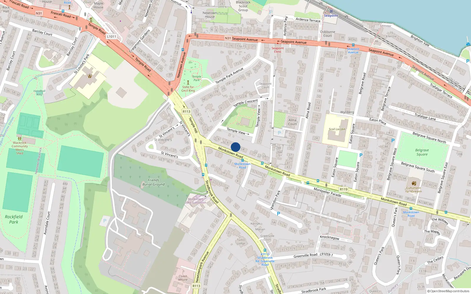 Overhead map showing the location of 12 Monkstown Road, Monkstown