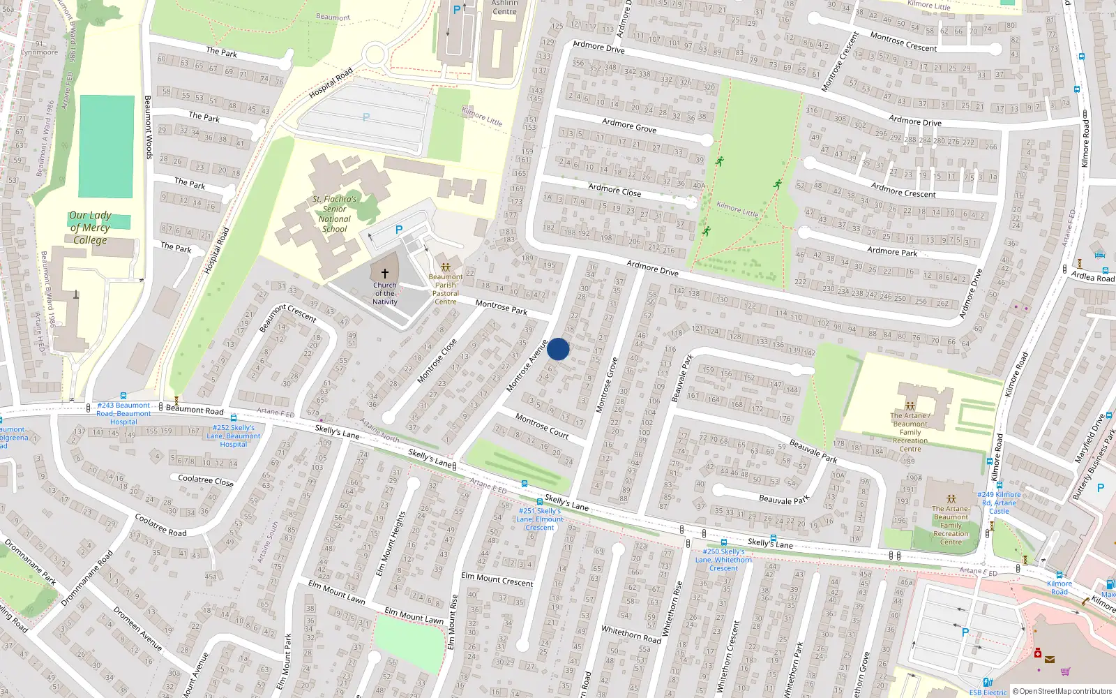 Overhead map showing the location of 12 Montrose Avenue, Dublin 5