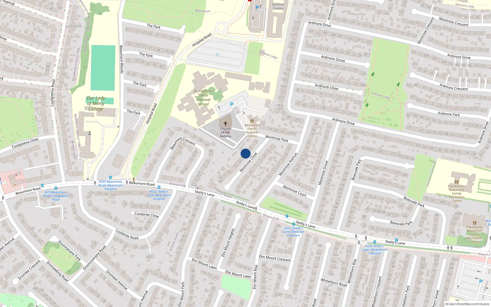 Overhead map showing the location of 12 Montrose Close, Artane, Dublin 5