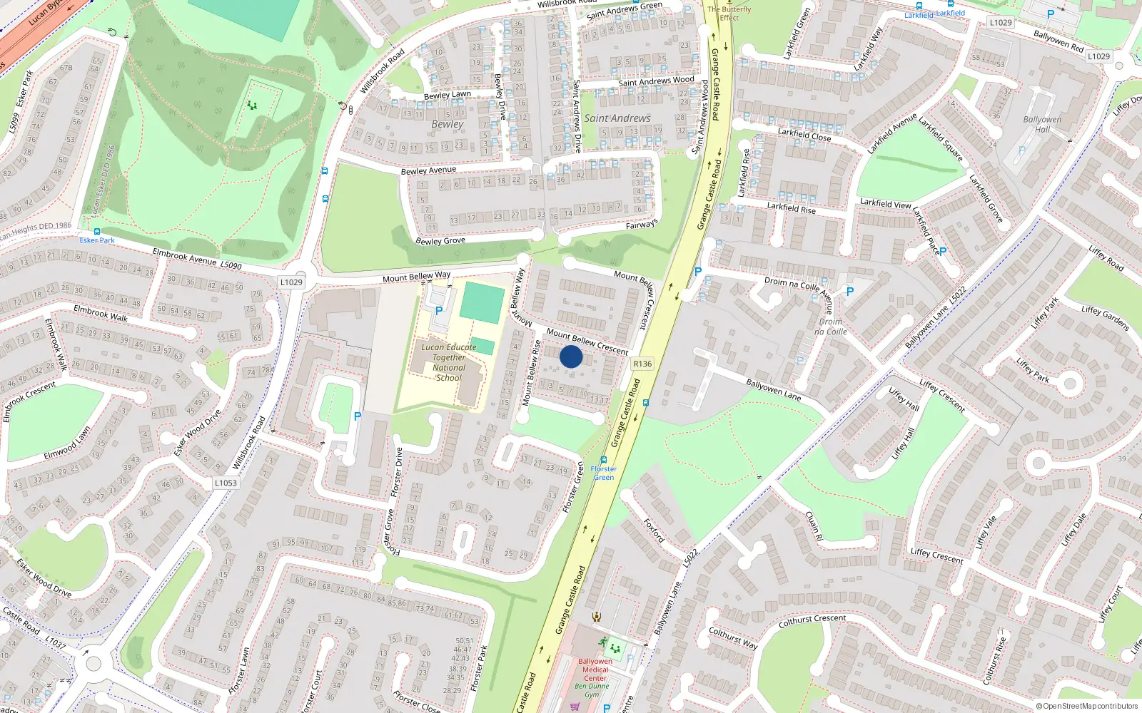 Overhead map showing the location of 12 Mount Bellew Crescent, Lucan