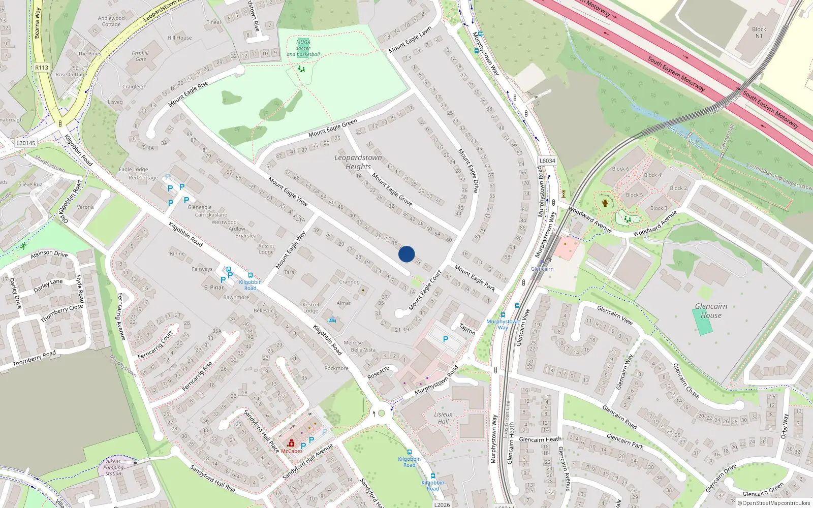 Overhead map showing the location of 12 Mount Eagle View, Sandyford