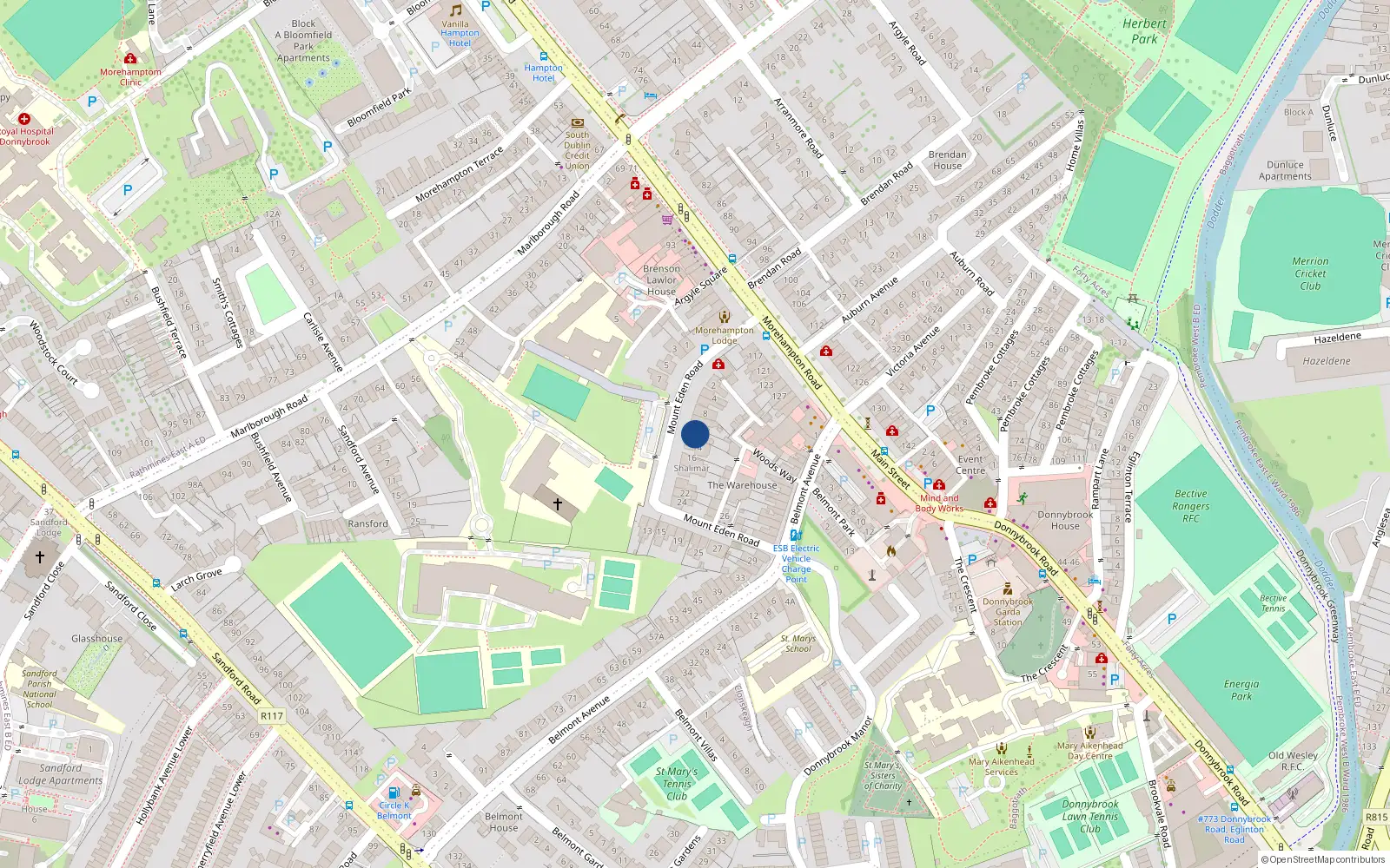 Overhead map showing the location of 12 Mount Eden Road, Donnybrook