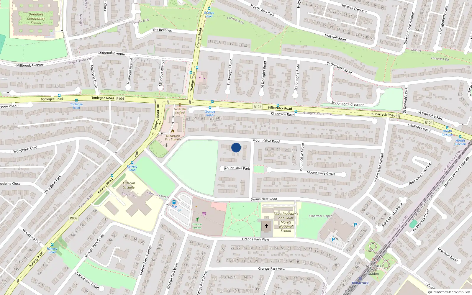 Overhead map showing the location of 12 Mount Olive Road, Dublin 5