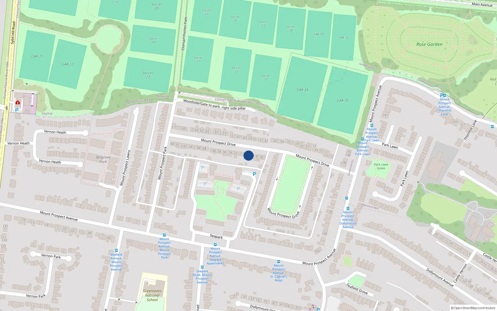 Overhead map showing the location of 12 Mount Prospect Drive, Dublin 3