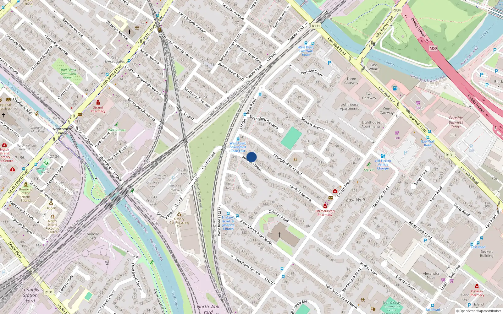 Overhead map showing the location of 12 Moy Elta Road, Dublin 3