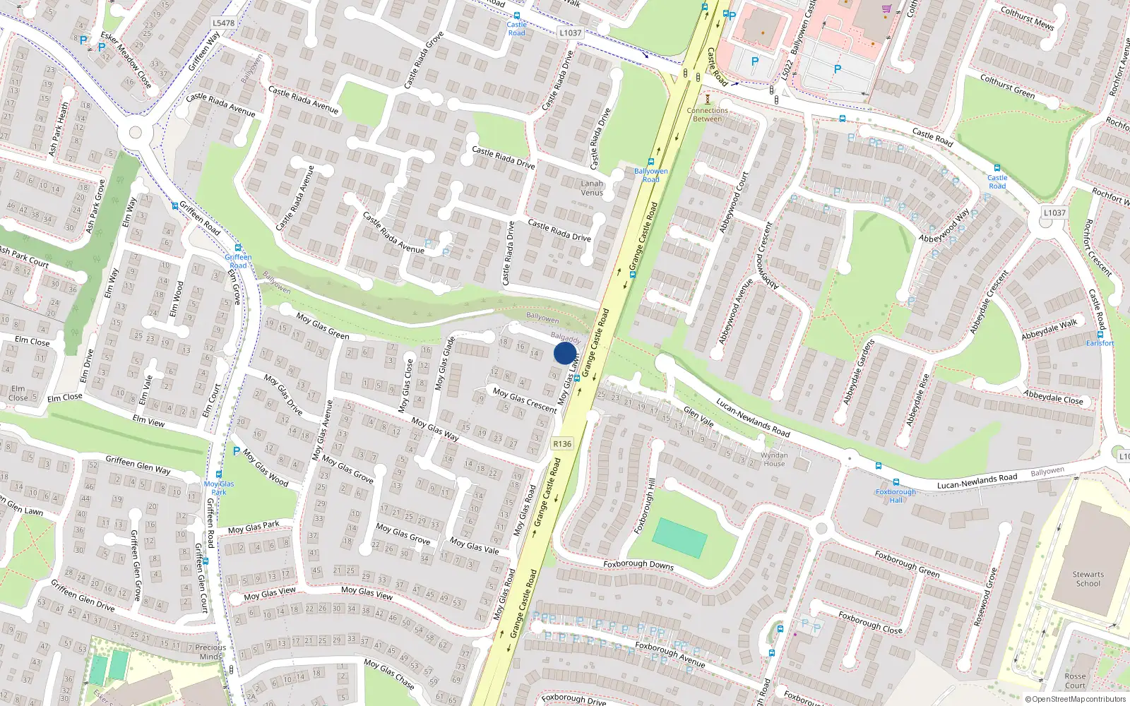 Overhead map showing the location of 12 Moy Glas Lawn, Lucan
