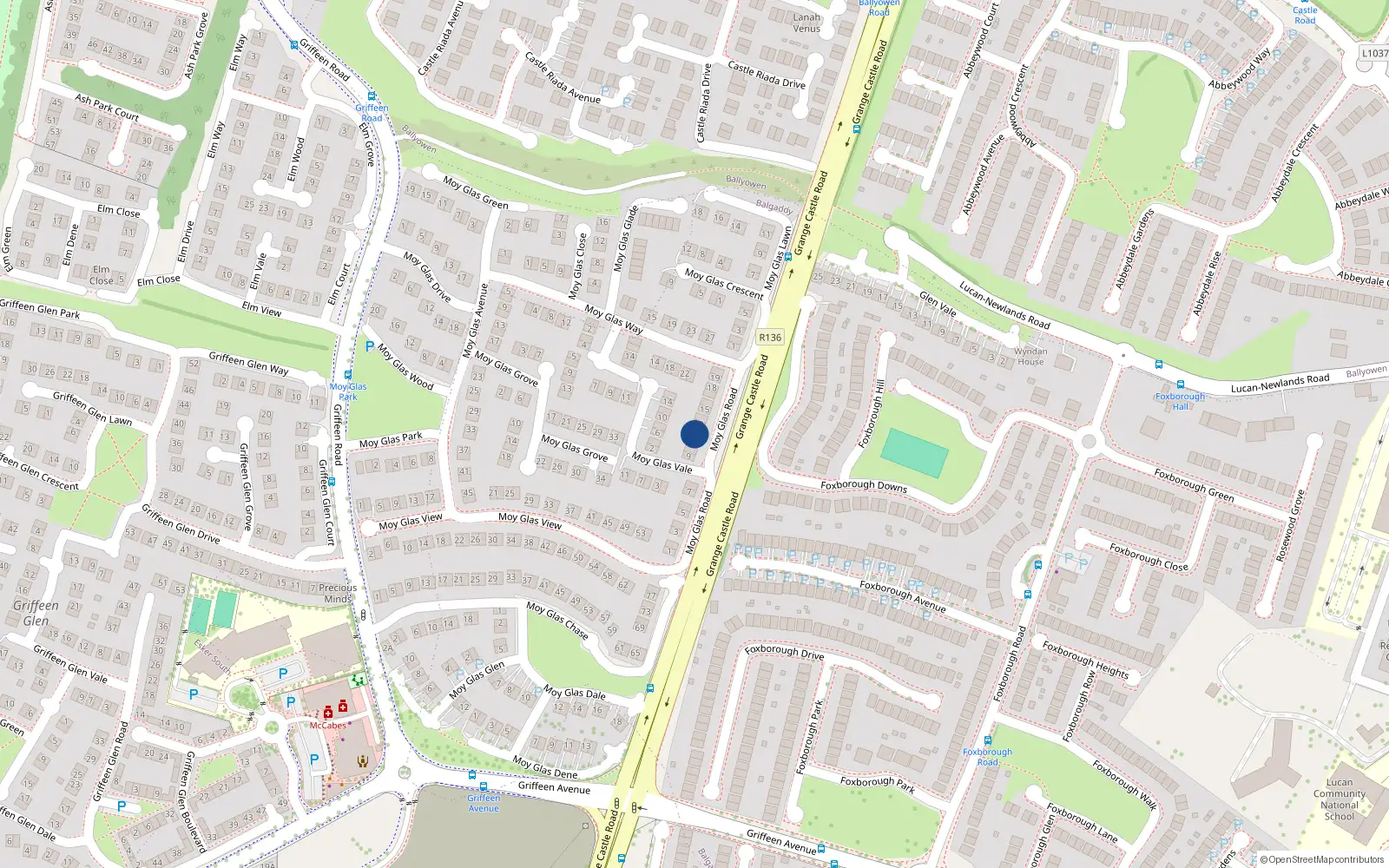 Overhead map showing the location of 12 Moy Glas Road, Lucan