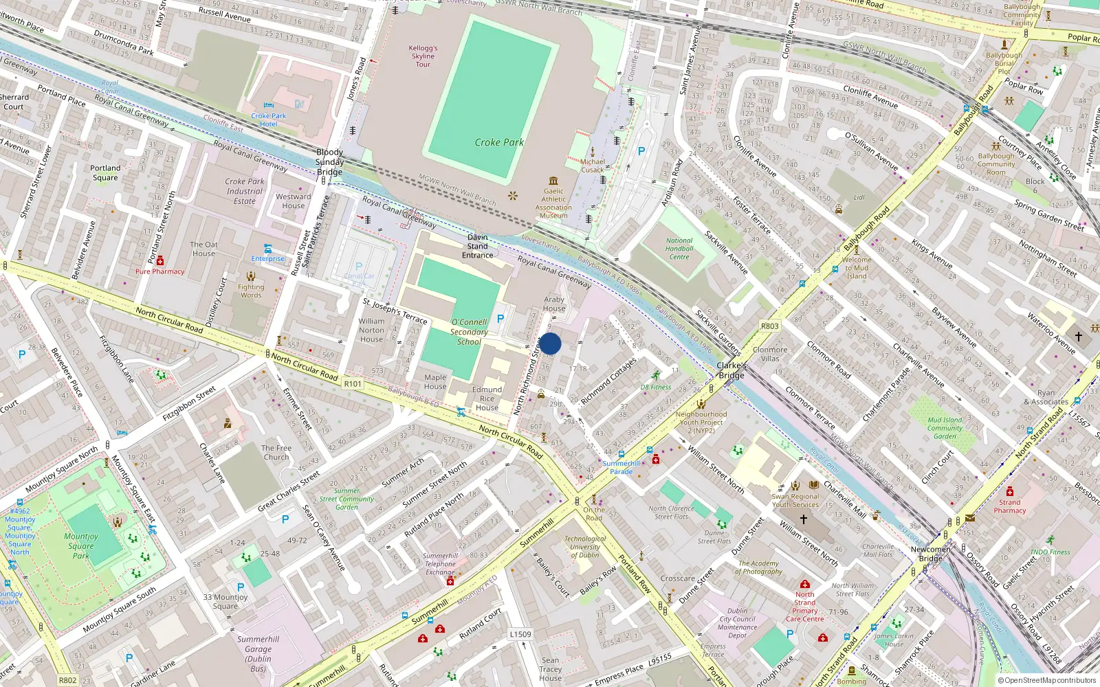 Overhead map showing the location of 12 Richmond Street North, Dublin