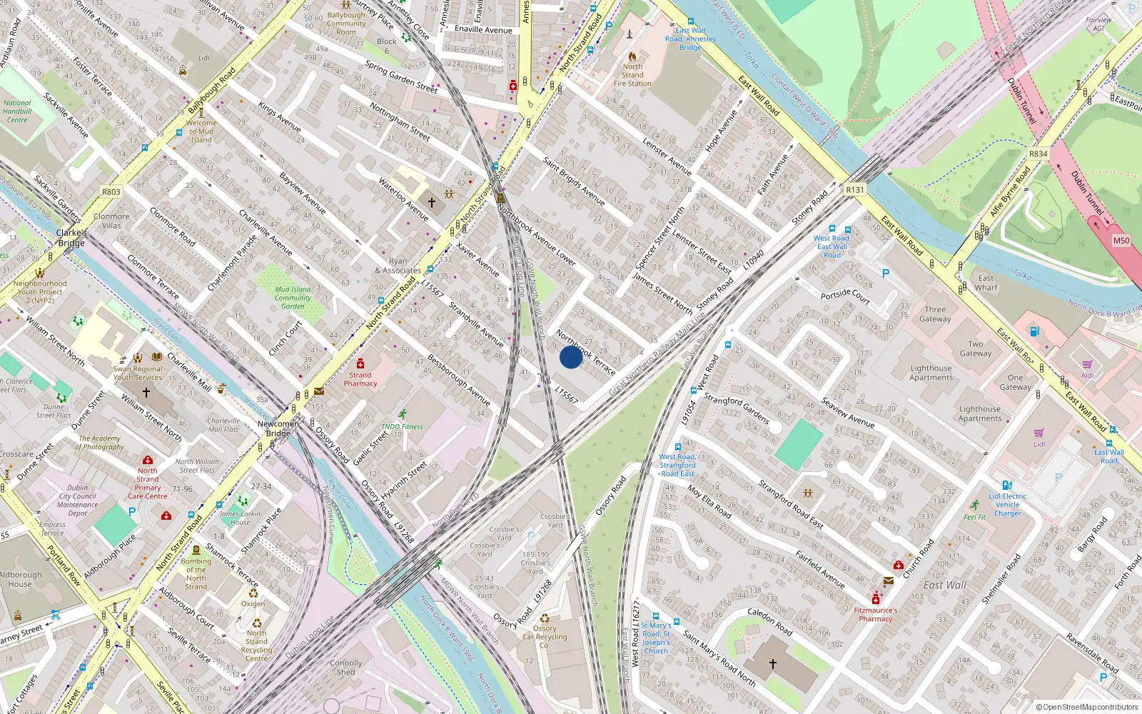 Overhead map showing the location of 12 Northbrook Terrace, North Strand