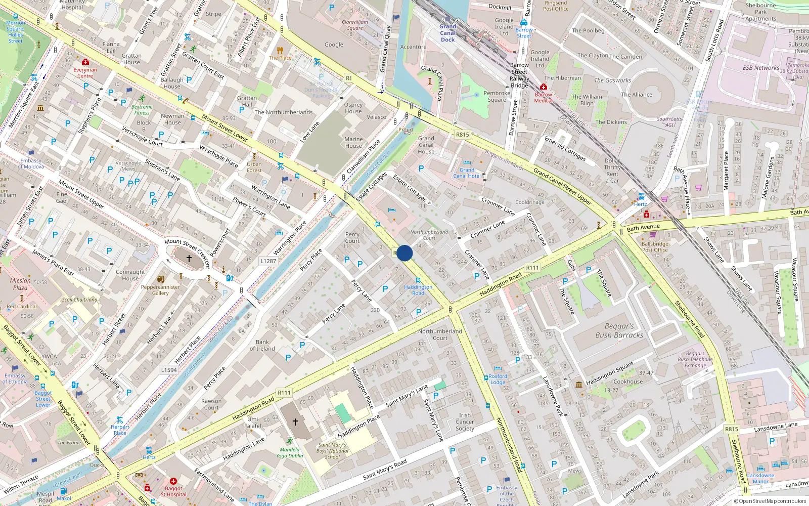 Overhead map showing the location of 12 Northumberland Court, Ballsbridge Dublin 4