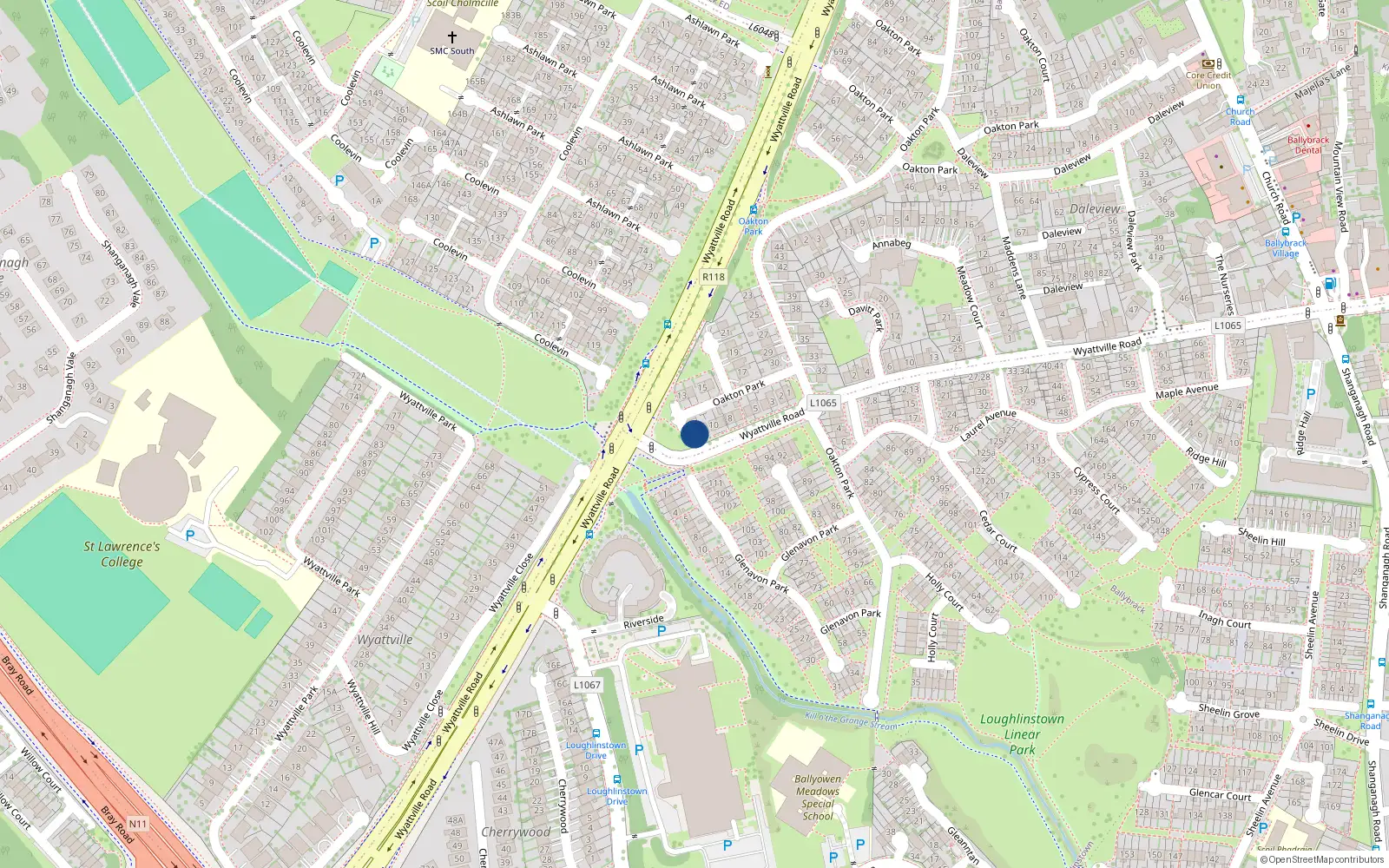 Overhead map showing the location of 12 Oakton Park, Ballybrack, Dun Laoghaire