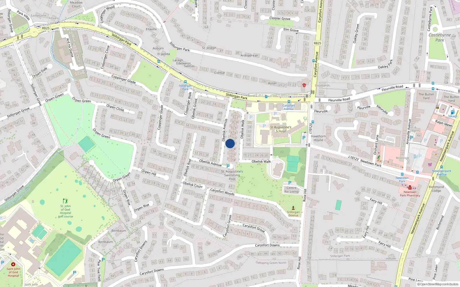 Overhead map showing the location of 12 Obelisk Avenue, St Augustines Park, Blackrock