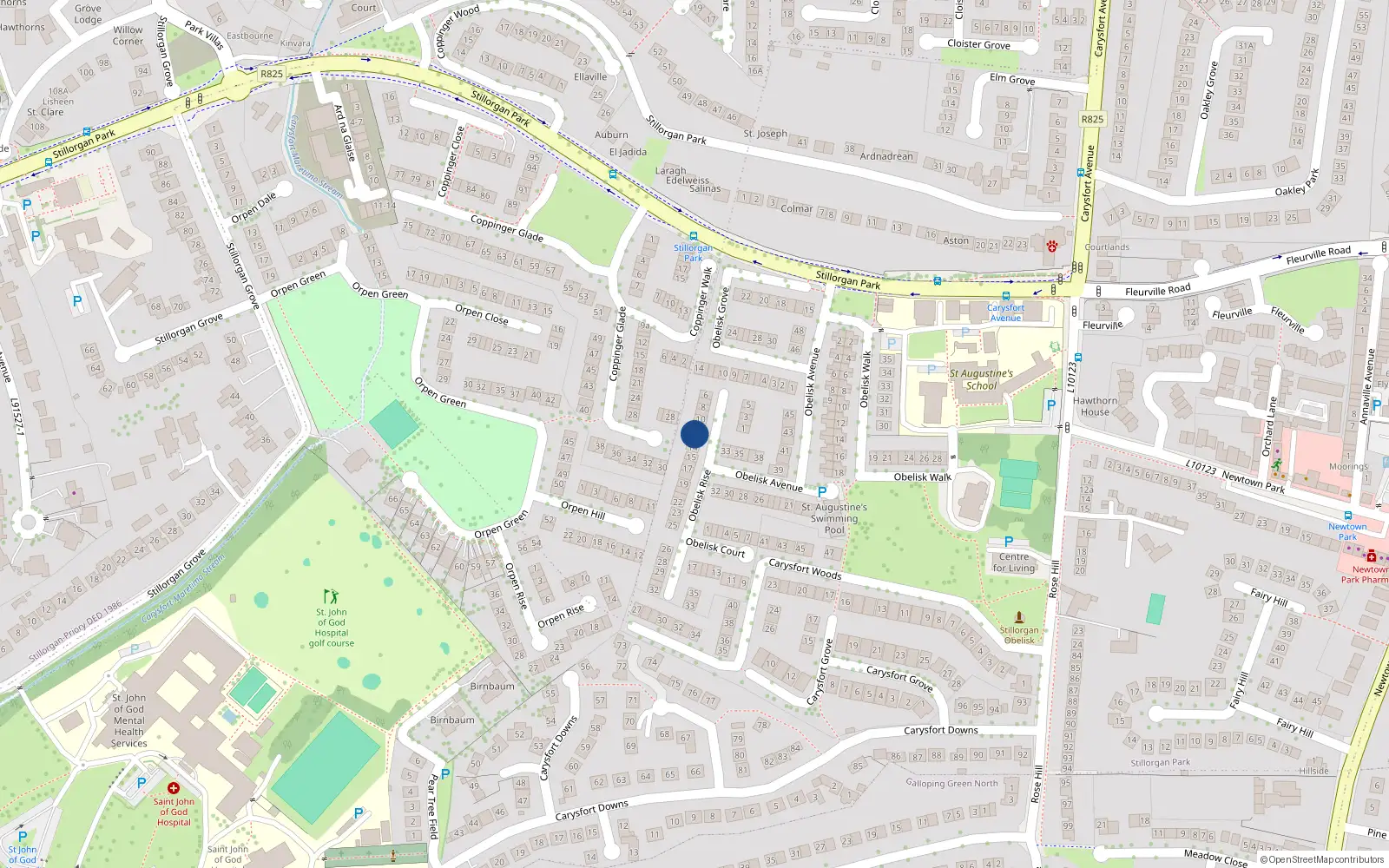 Overhead map showing the location of 12 Obelisk Rise, Blackrock