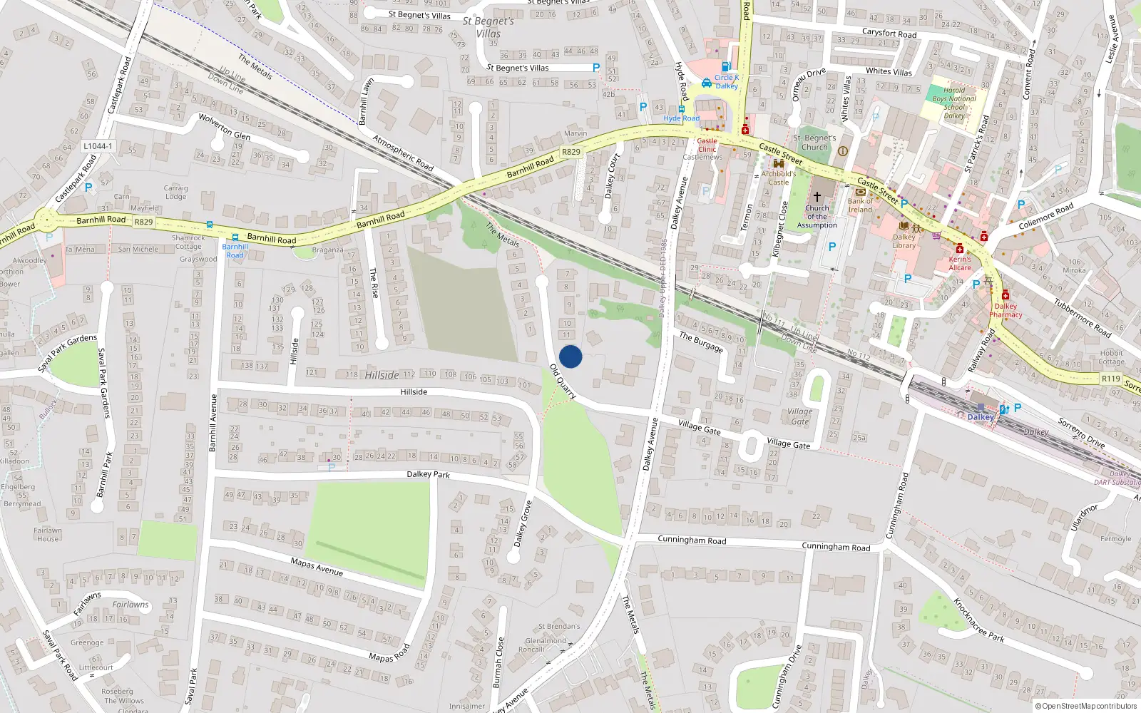 Overhead map showing the location of 12 Old Quarry, Dalkey, Co Dublin