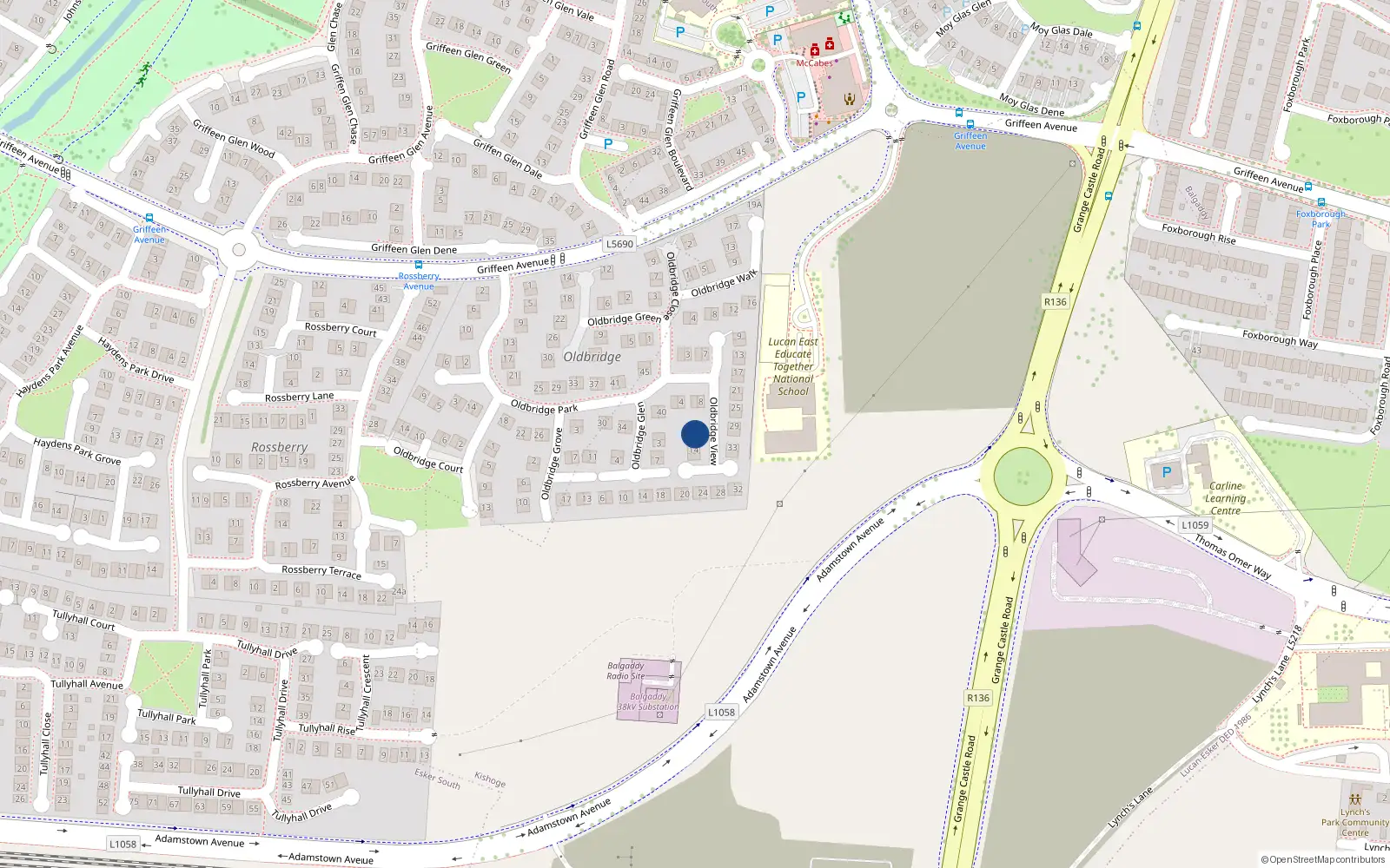 Overhead map showing the location of 12 Oldbridge View, Lucan