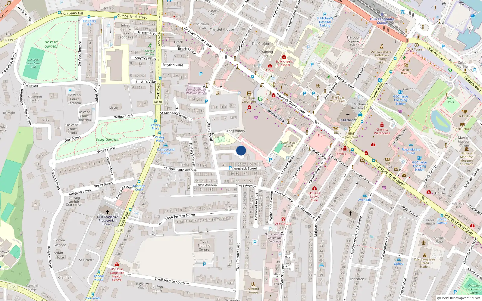 Overhead map showing the location of 12, 12 Oratory Court, Dun Laoghaire