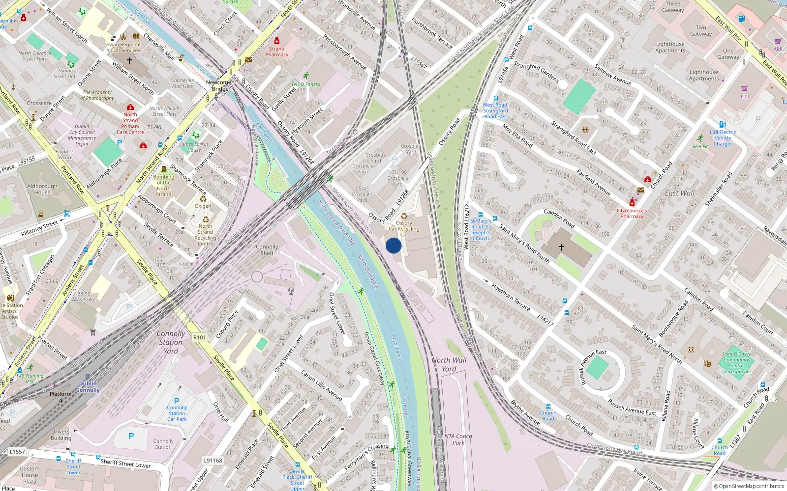 Overhead map showing the location of 12 Ossory Road, North Strand