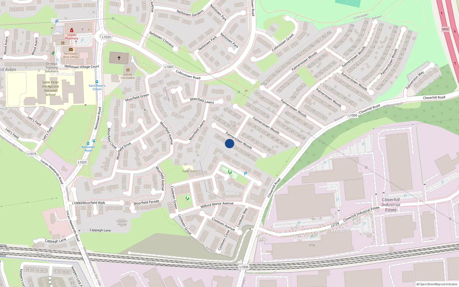 Overhead map showing the location of 12 Palmerstown Woods, Dublin 22