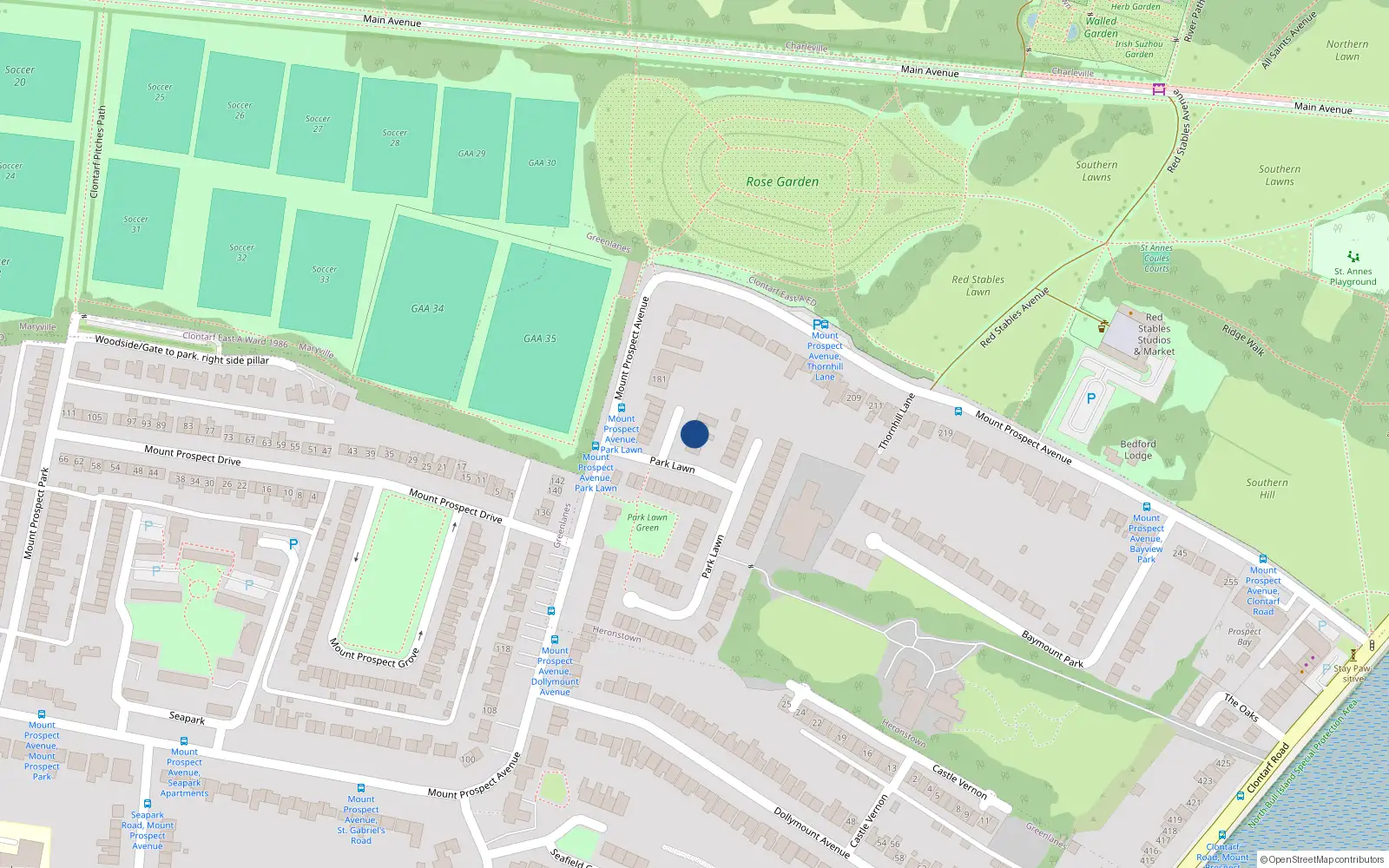 Overhead map showing the location of 12 Park Lawn, Clontarf, Dublin 3
