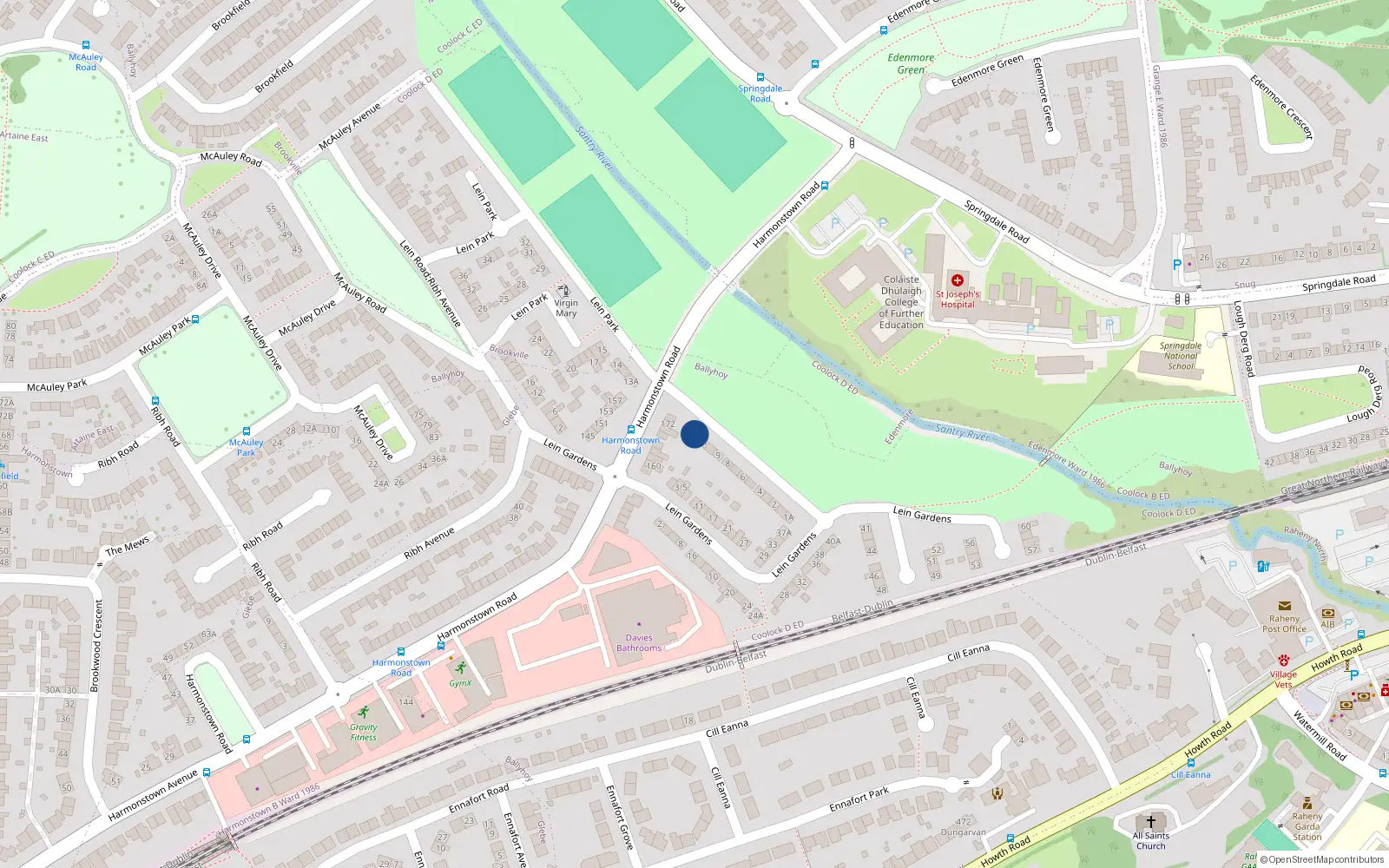 Overhead map showing the location of 12 Park Lein, Artane, Dublin 5