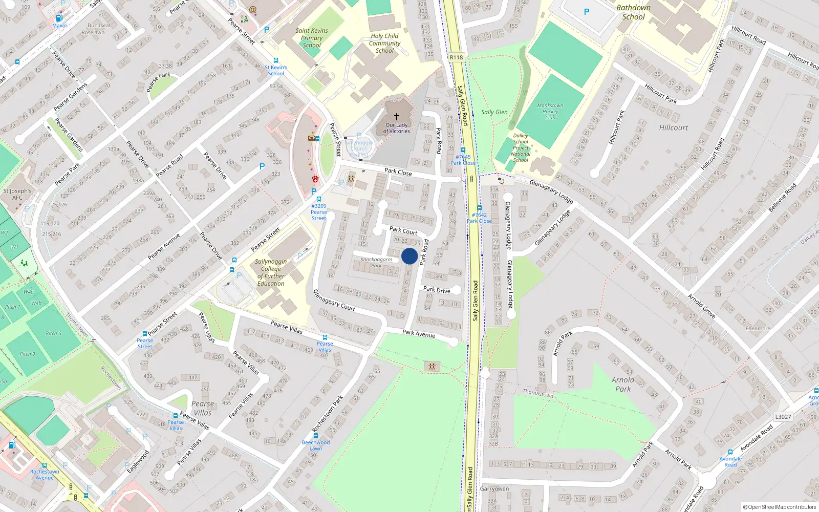 Overhead map showing the location of 12 Park Road, Glenageary