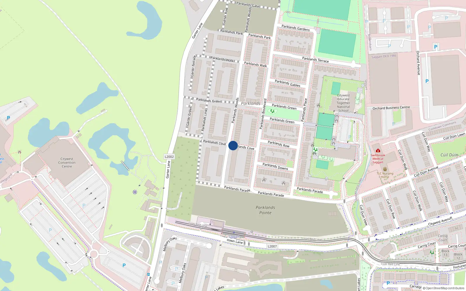 Overhead map showing the location of 12 Parklands Cove, Saggart