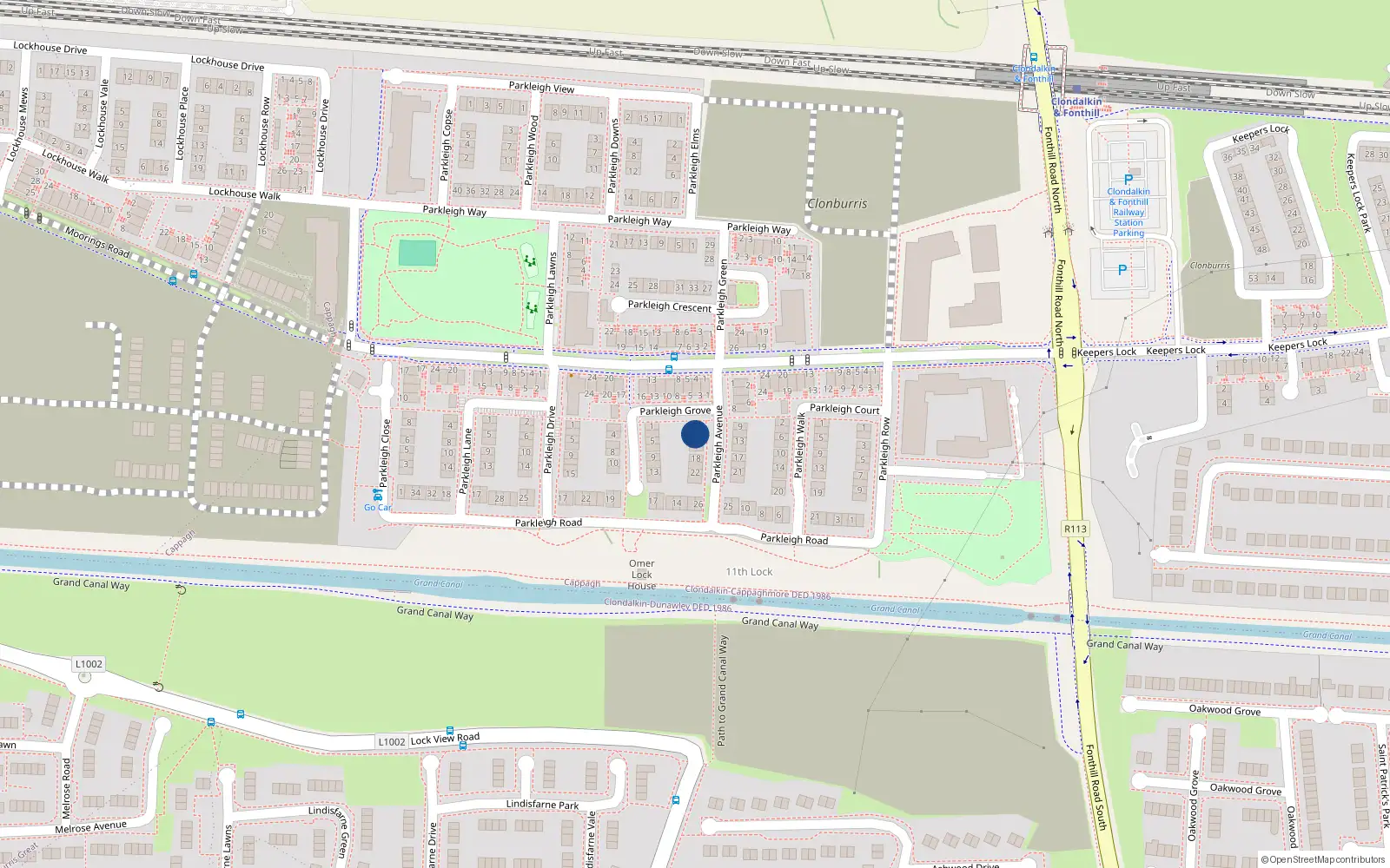 Overhead map showing the location of 12 Parkleigh Avenue, Dublin 22