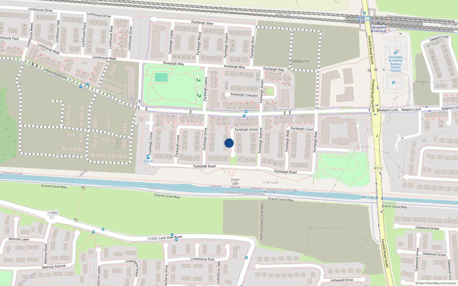 Overhead map showing the location of 12 Parkleigh Square, Lucan