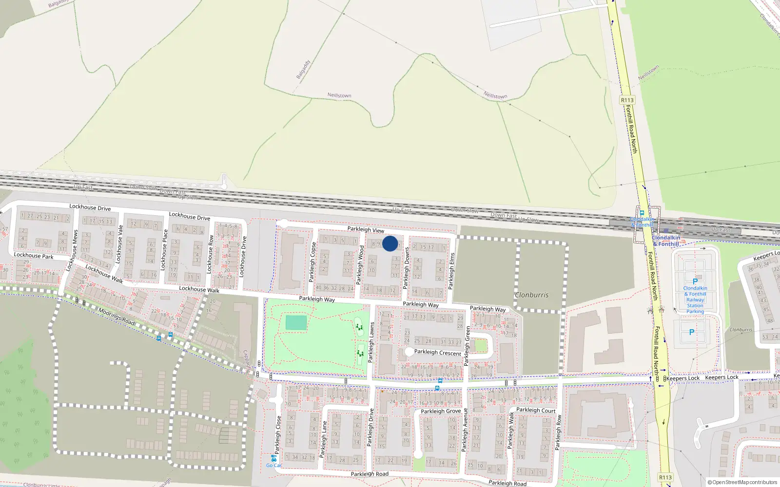 Overhead map showing the location of 12 Parkleigh View, Dublin 22