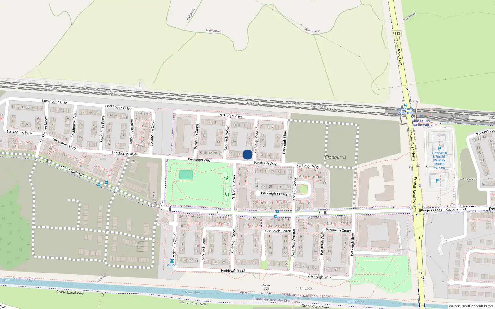 Overhead map showing the location of 12 Parkleigh Way, Dublin 22