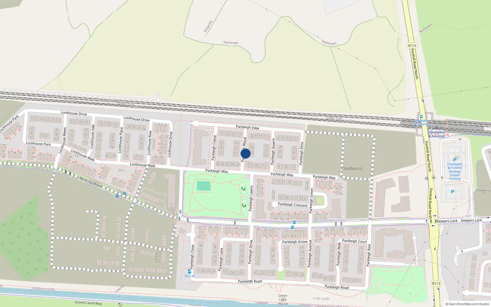 Overhead map showing the location of 12 Parkleigh Wood, Dublin 22