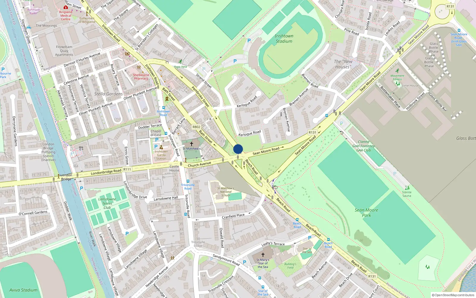 Overhead map showing the location of 12 Pembroke Street, Irishtown