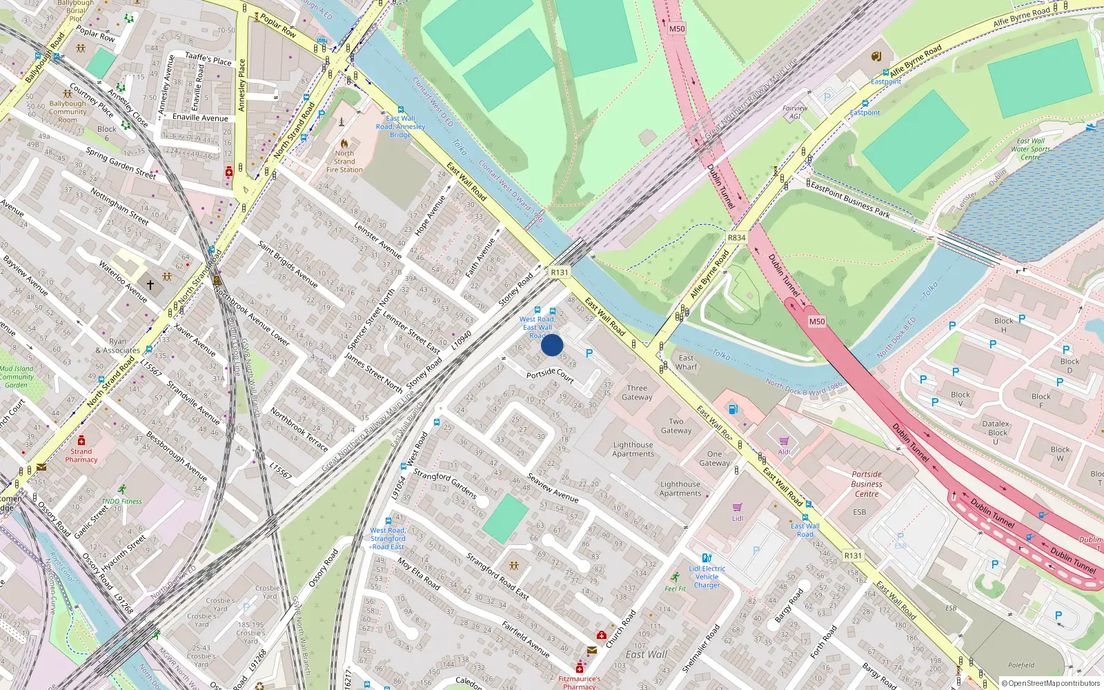 Overhead map showing the location of 12 Portside Court, West Road, Dublin 3