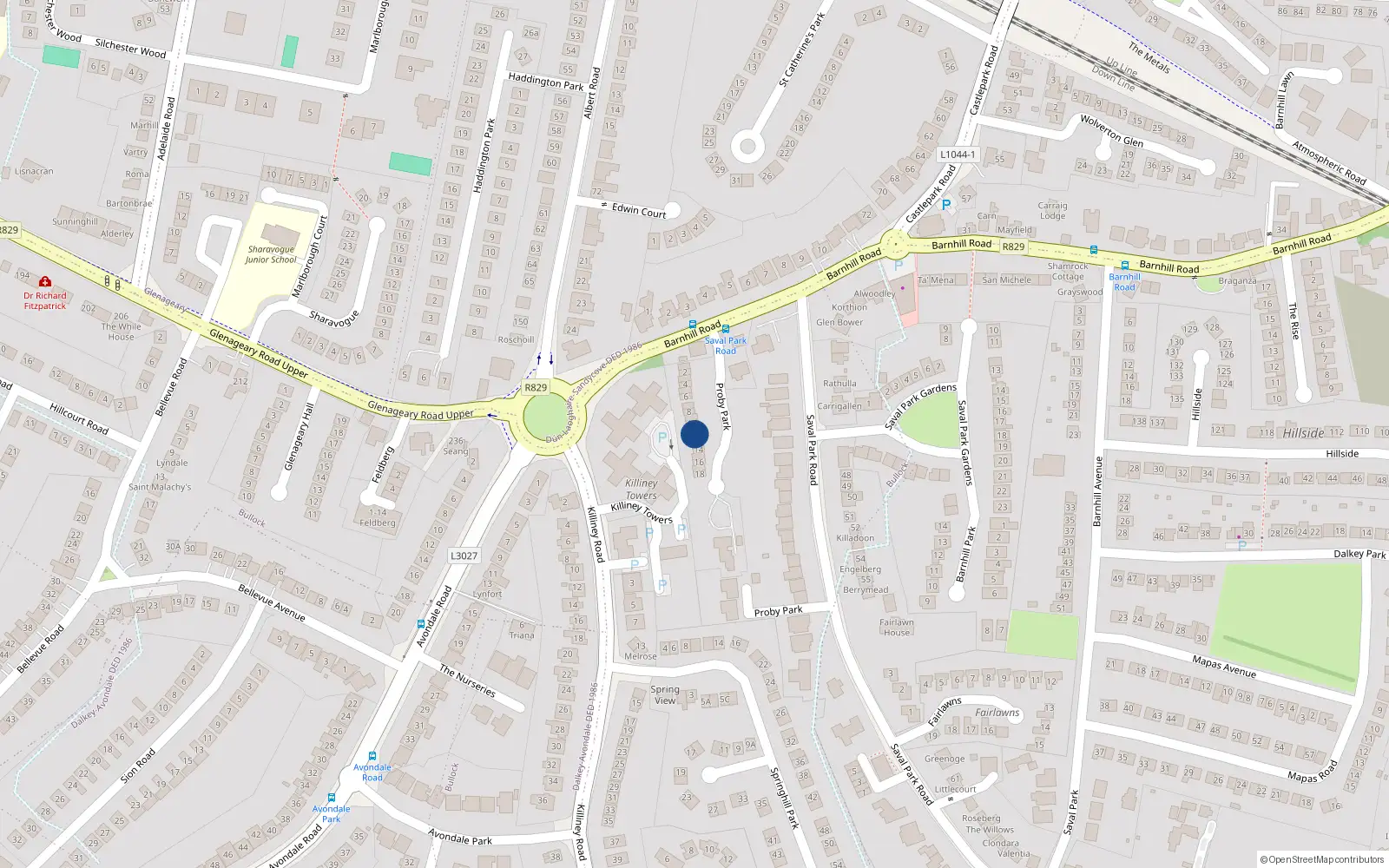 Overhead map showing the location of 12 Proby Park, Dalkey