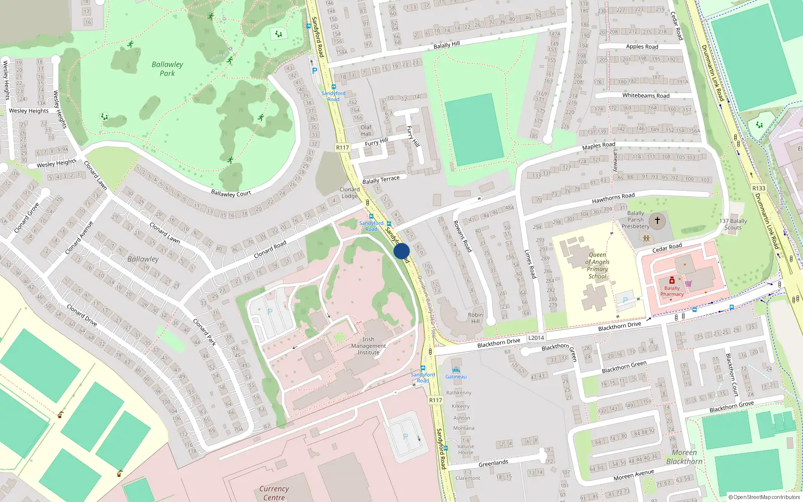 Overhead map showing the location of 12 Rathdown Terrace, Sandyford Road, Sandyford