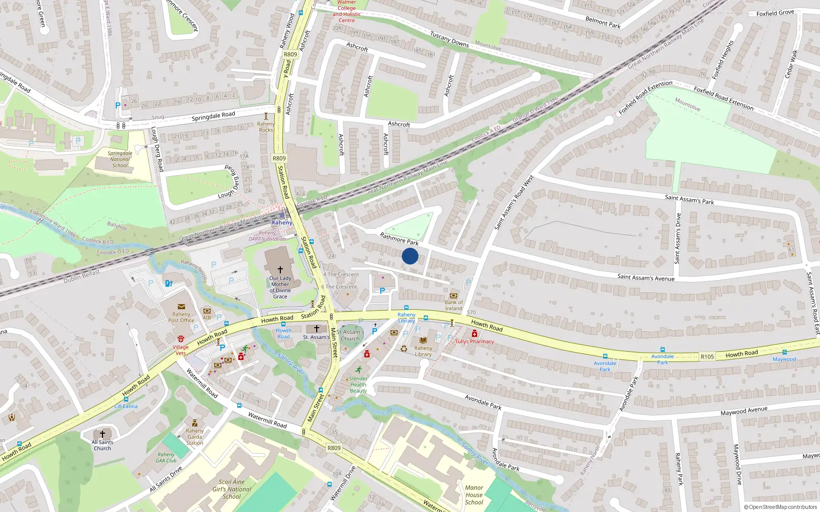 Overhead map showing the location of 12 Rathmore Park, Dublin 5