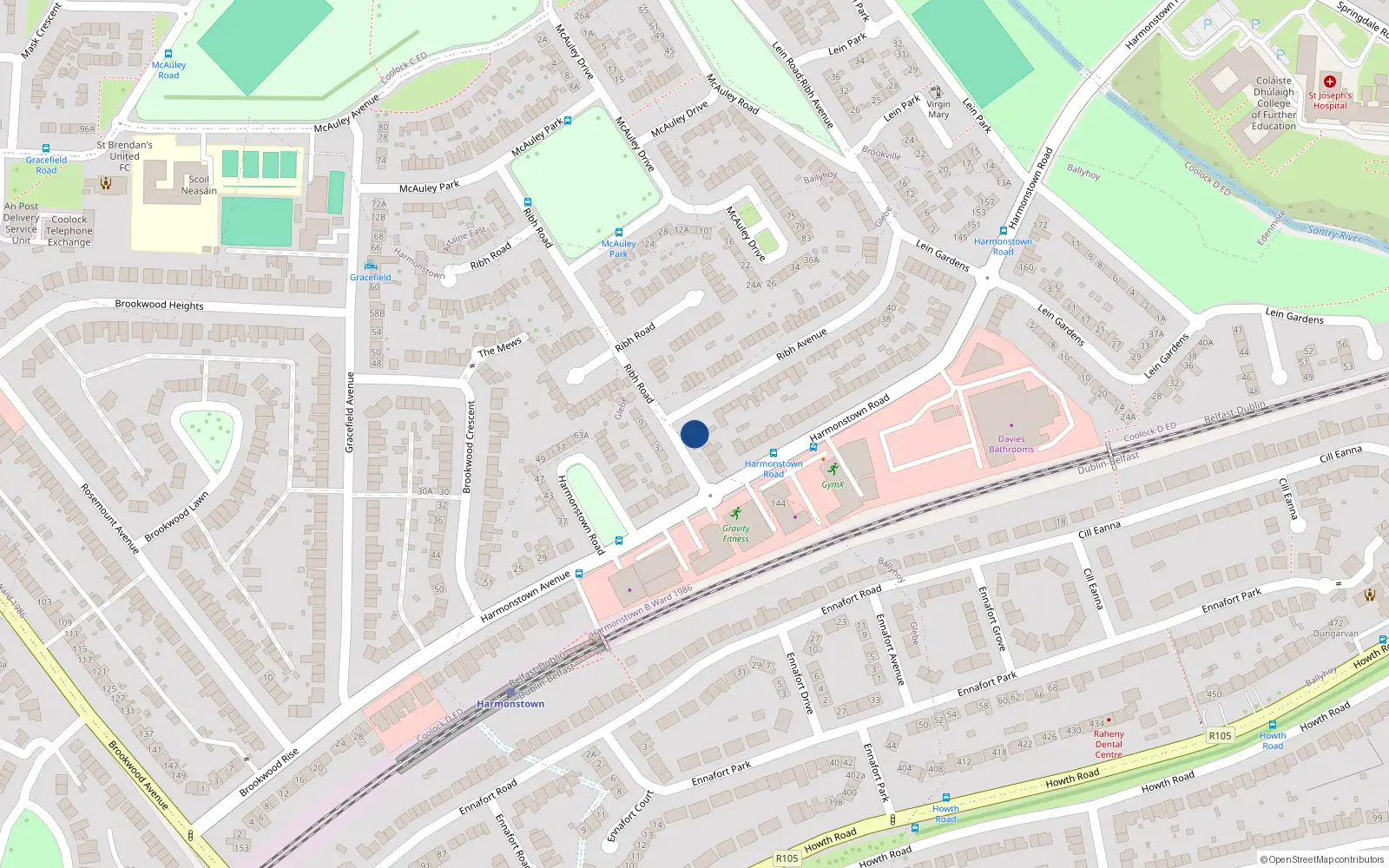 Overhead map showing the location of 12 Ribh Road, Artane, Dublin 5