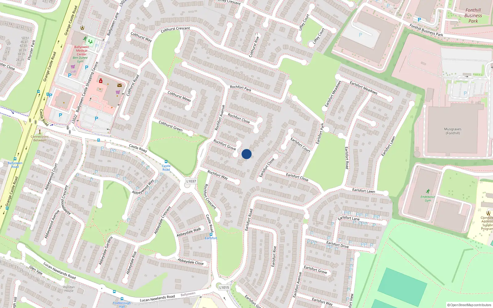 Overhead map showing the location of 12 Rochfort Grove, Lucan